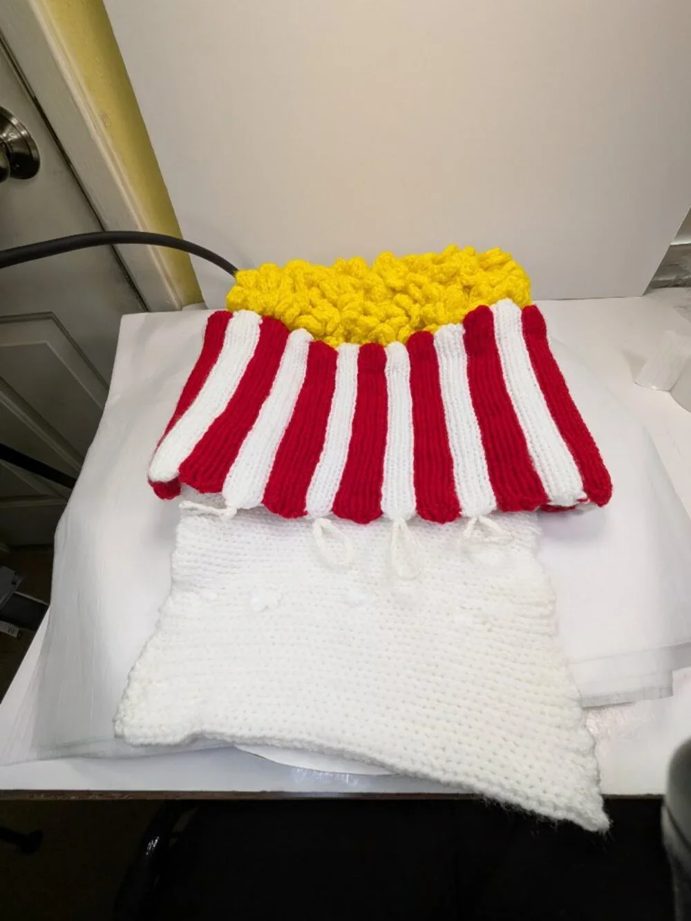 Handmade Popcorn Pillow 12x12 Movie Theater Room Decor Hand Knit Crochet 3D Art